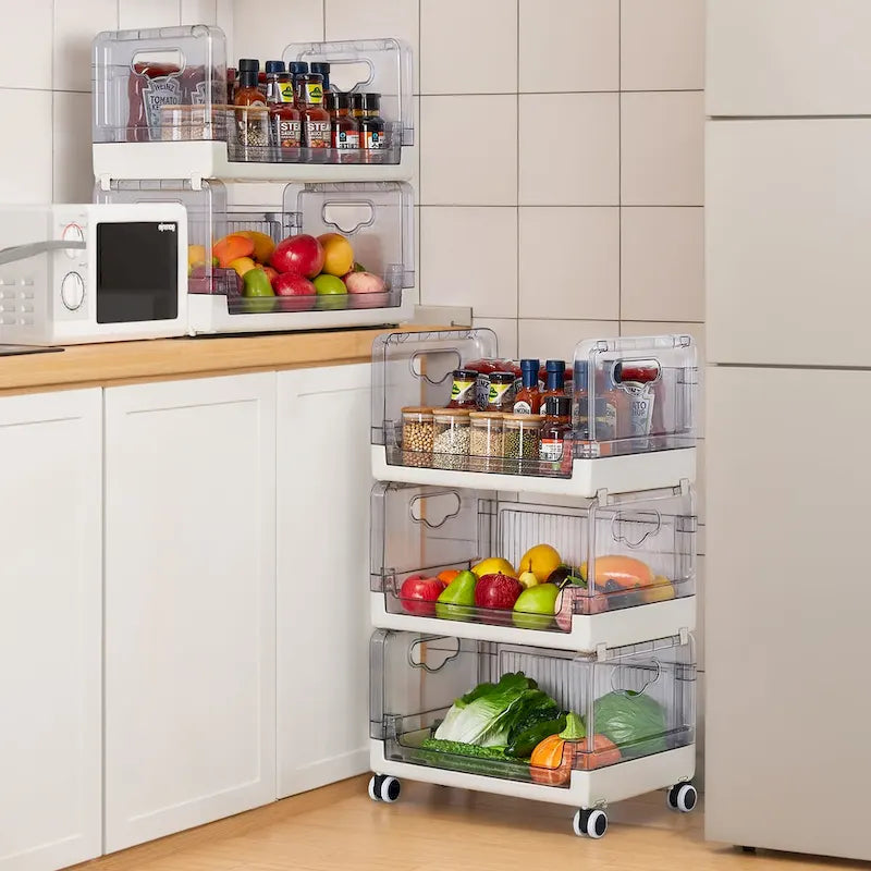 3 Tier Rolling Utility Cart with Handle and Lockable Wheels for Home and Kitchen