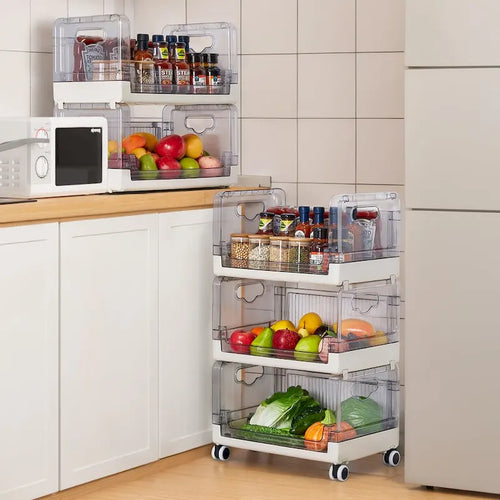 3 Tier Rolling Utility Cart with Handle and Lockable Wheels for Home and Kitchen