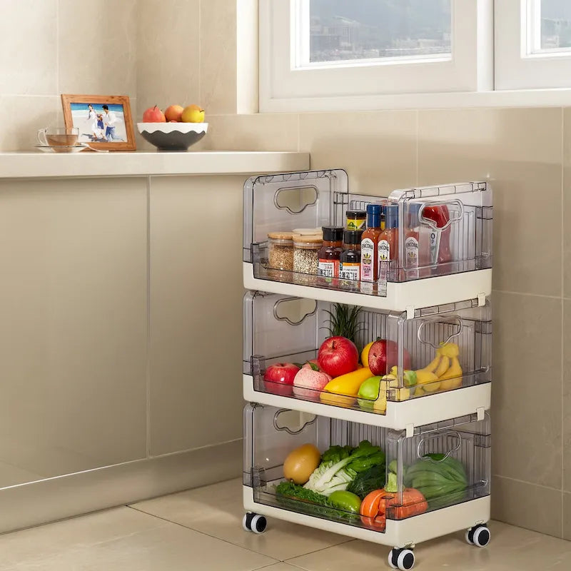 3 Tier Rolling Utility Cart with Handle and Lockable Wheels for Home and Kitchen