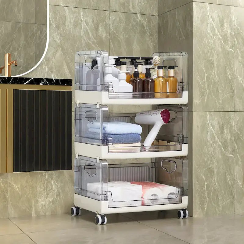 3 Tier Rolling Utility Cart with Handle and Lockable Wheels for Home and Kitchen