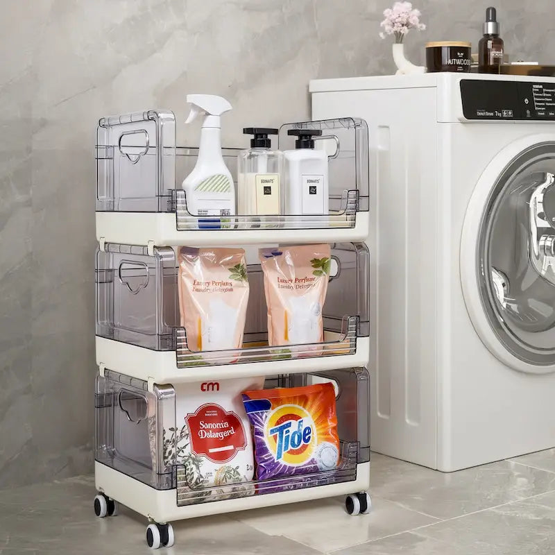 3 Tier Rolling Utility Cart with Handle and Lockable Wheels for Home and Kitchen