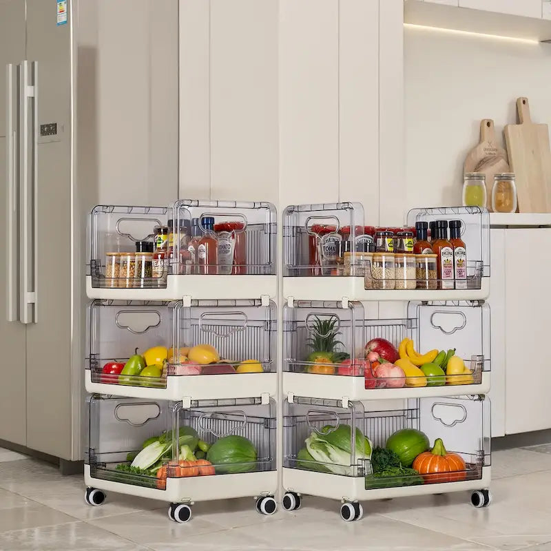 3 Tier Rolling Utility Cart with Handle and Lockable Wheels for Home and Kitchen