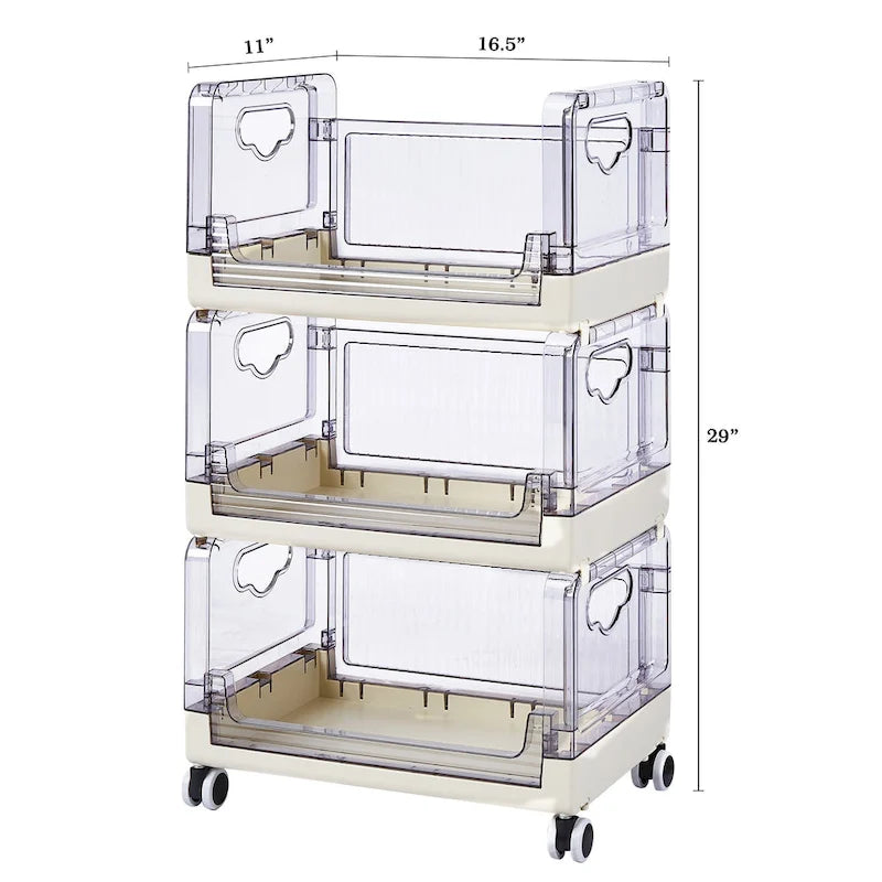 3 Tier Rolling Utility Cart with Handle and Lockable Wheels for Home and Kitchen