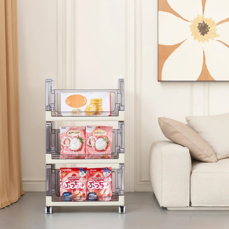 3 Tier Rolling Utility Cart with Handle and Lockable Wheels for Home and Kitchen