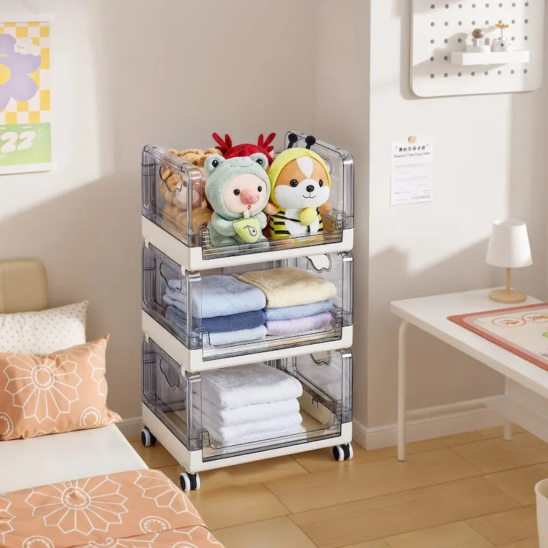 3 Tier Rolling Utility Cart with Handle and Lockable Wheels for Home and Kitchen