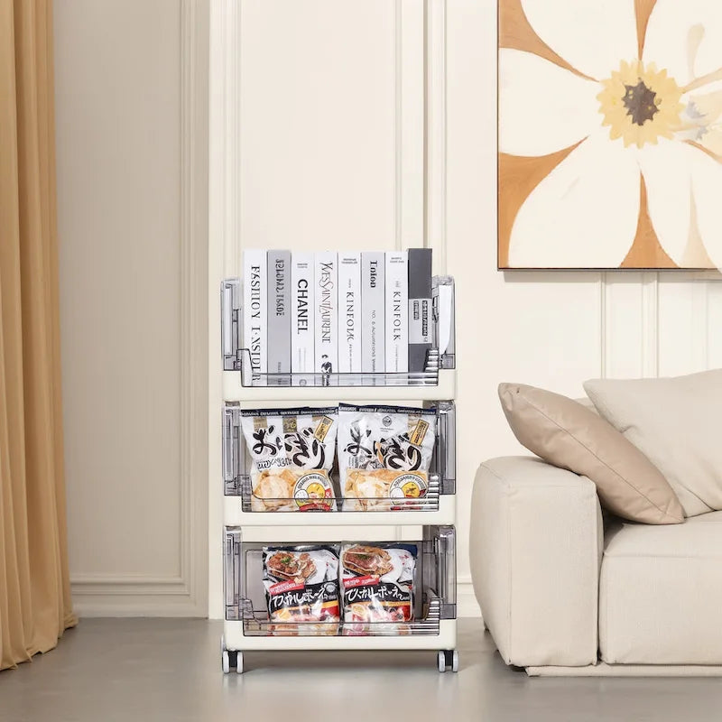 3 Tier Rolling Utility Cart with Handle and Lockable Wheels for Home and Kitchen