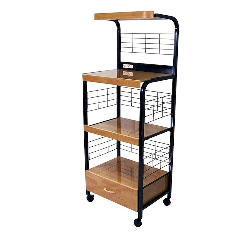 Black and Natural 26-Inch Rolling Kitchen Cart with Drawers and Locking Wheels