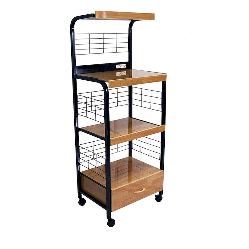 Black and Natural 26-Inch Rolling Kitchen Cart with Drawers and Locking Wheels