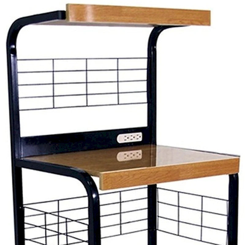 Black and Natural 26-Inch Rolling Kitchen Cart with Drawers and Locking Wheels