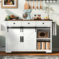 Farmhouse Kitchen Island with Power Outlet, Sliding Barn Doors, Drop Leaf and Spice Rack