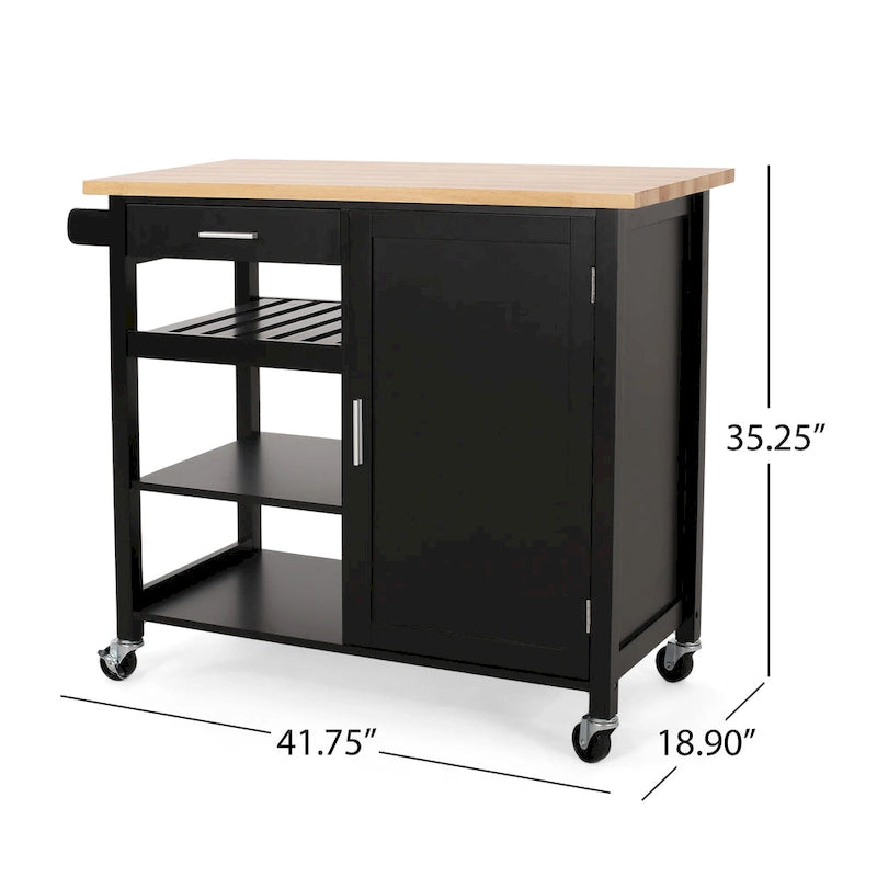 Kitchen Island Cart with Lockable Wheels, 1 Drawer, 3 Open Shelves and Cabinet