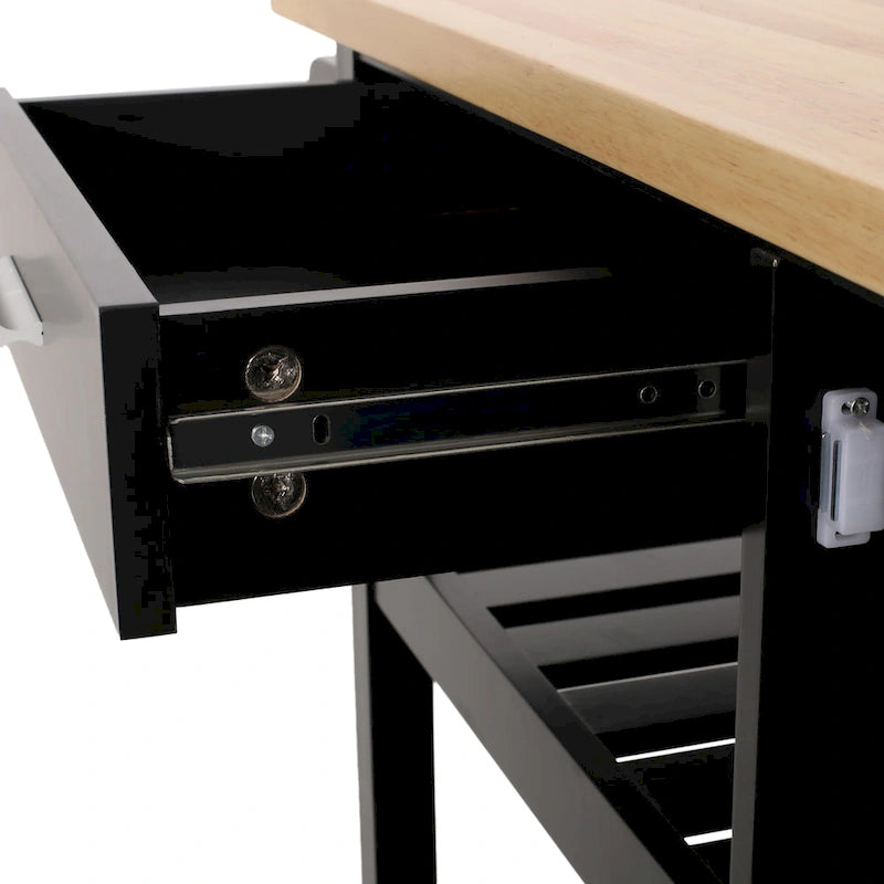 Kitchen Island Cart with Lockable Wheels, 1 Drawer, 3 Open Shelves and Cabinet