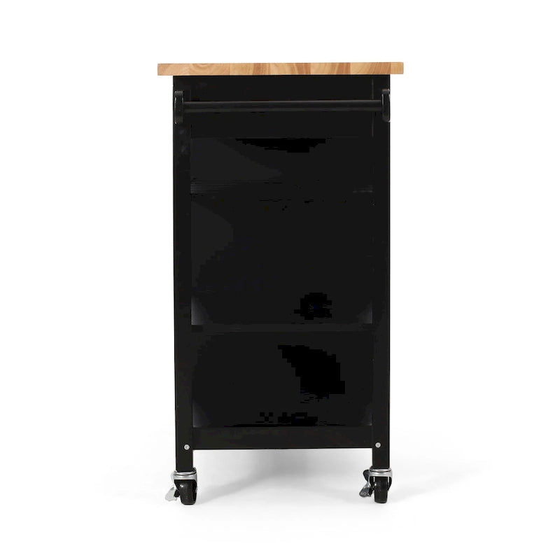 Kitchen Island Cart with Lockable Wheels, 1 Drawer, 3 Open Shelves and Cabinet