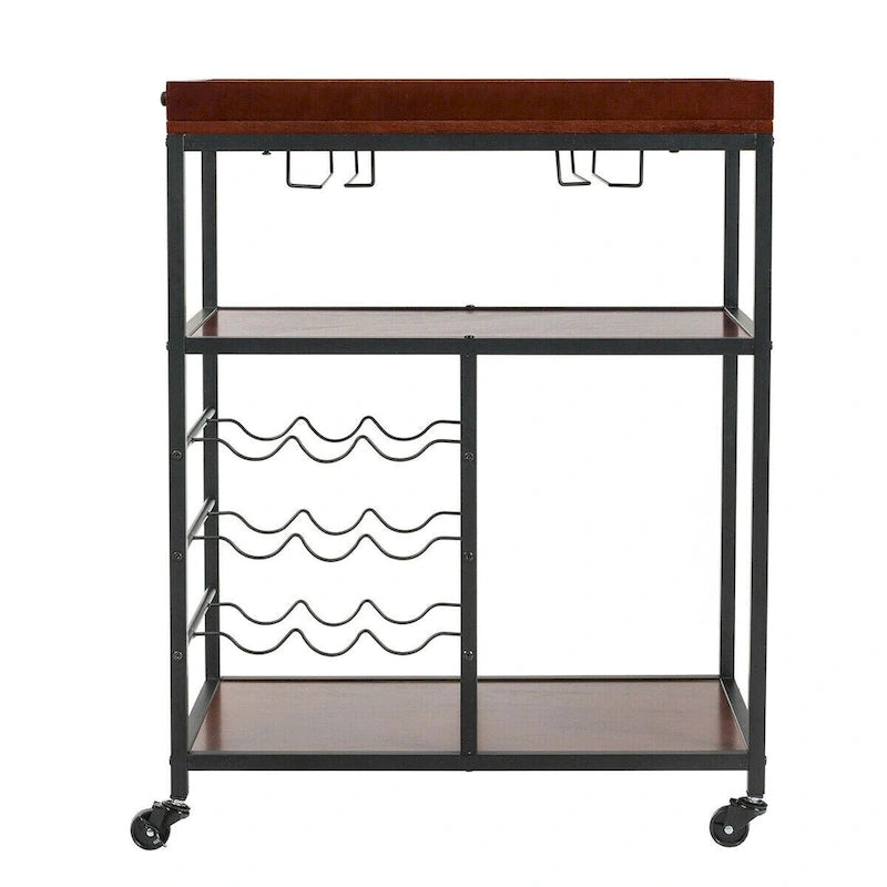 3 Tier Storage Kitchen Trolley Utility Bar Serving Cart with Wine Rack