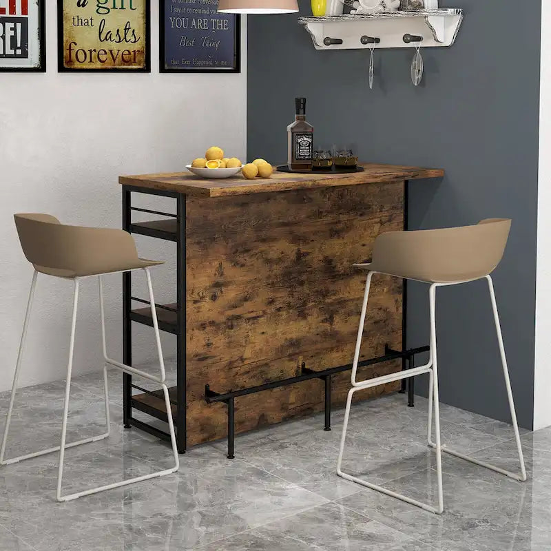 Industrial Kitchen Island Bar Table 4-Tier Storage Shelf with Wine Rack