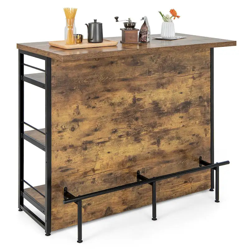 Industrial Kitchen Island Bar Table 4-Tier Storage Shelf with Wine Rack