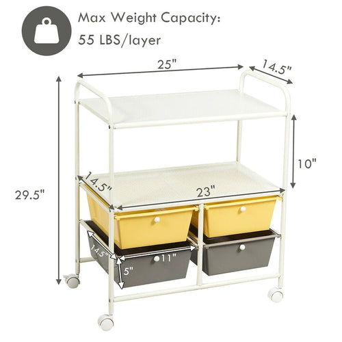 4 Drawers Rolling Storage Cart with Metal Rack Shelf for Home Office