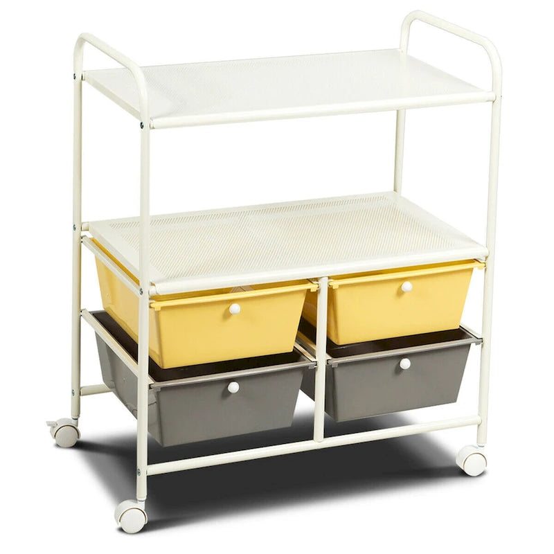 4 Drawers Rolling Storage Cart with Metal Rack Shelf for Home Office