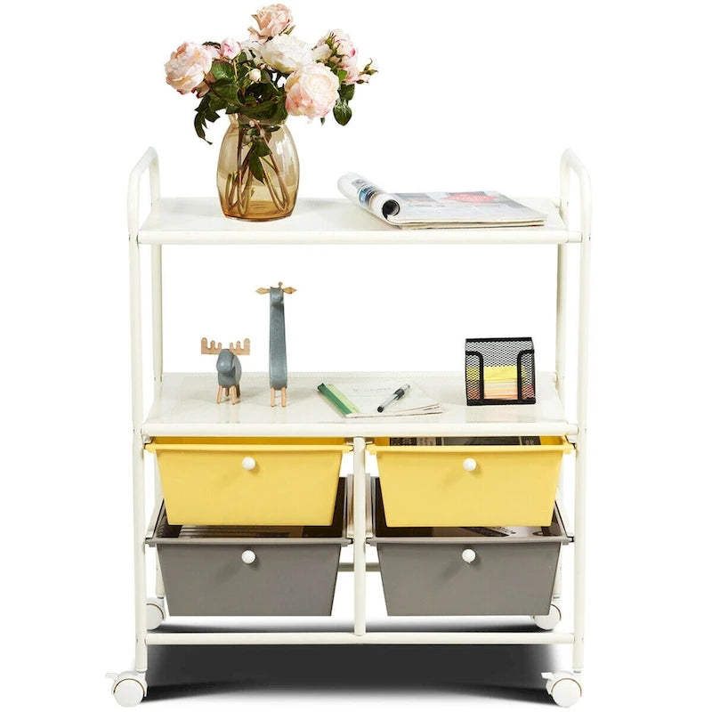 4 Drawers Rolling Storage Cart with Metal Rack Shelf for Home Office