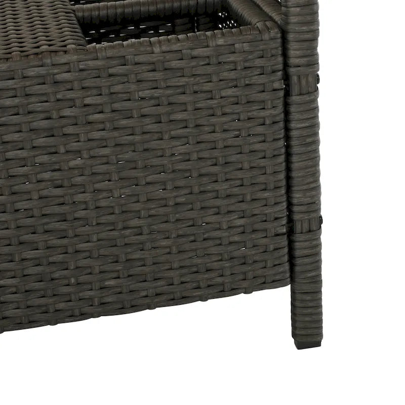 Outdoor Rattan Bar Cart with Removable Ice Bucket, Tempered Glass Top and Wheels