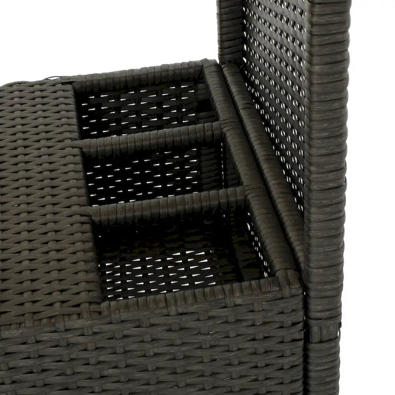 Outdoor Rattan Bar Cart with Removable Ice Bucket, Tempered Glass Top and Wheels