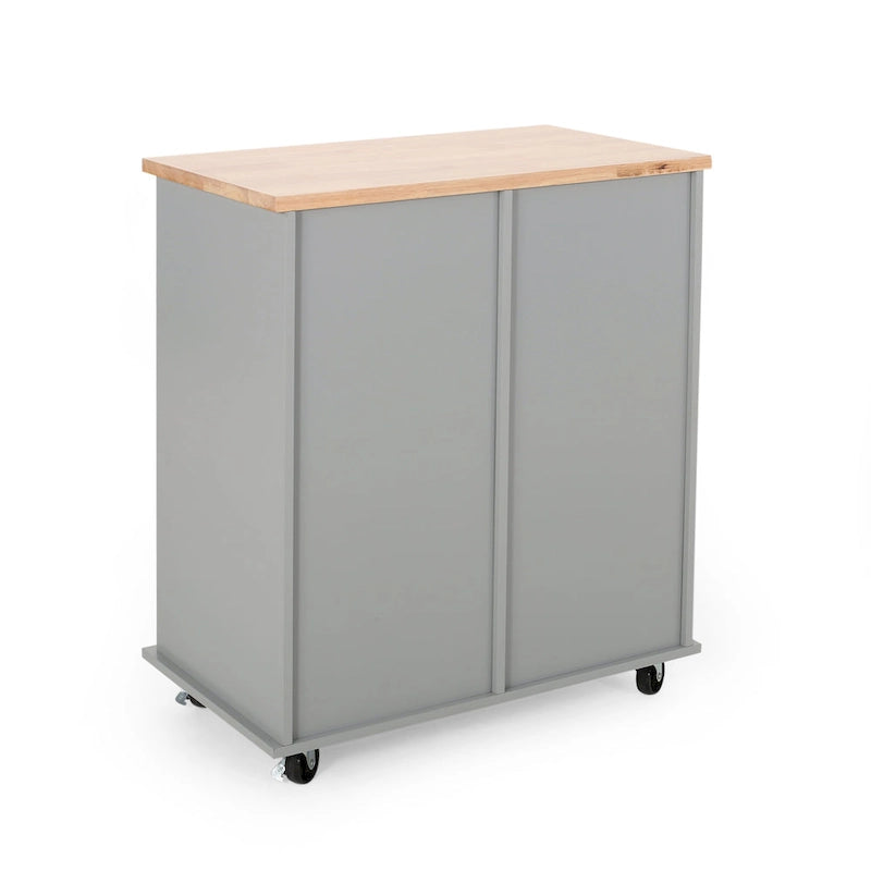 Kitchen Cart with Rubberwood Top, Cabinet Storage, Two Drawers, Three Open Shelves and Lockable Rolling Casters