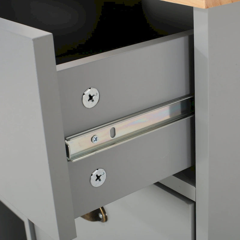Kitchen Cart with Rubberwood Top, Cabinet Storage, Two Drawers, Three Open Shelves and Lockable Rolling Casters