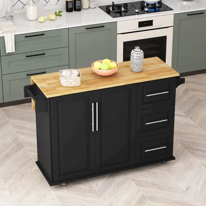 Kitchen Island Cart With 2 Door Cabinet And Three Drawers(no include stool)