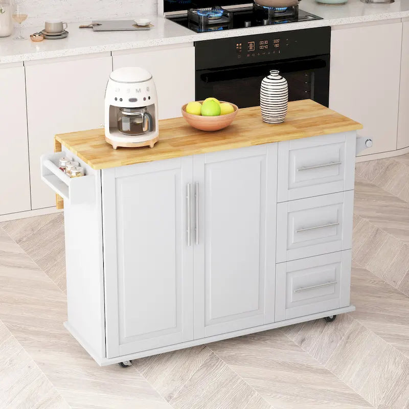 Kitchen Island Cart with 2-Door Cabinet and Three Drawers