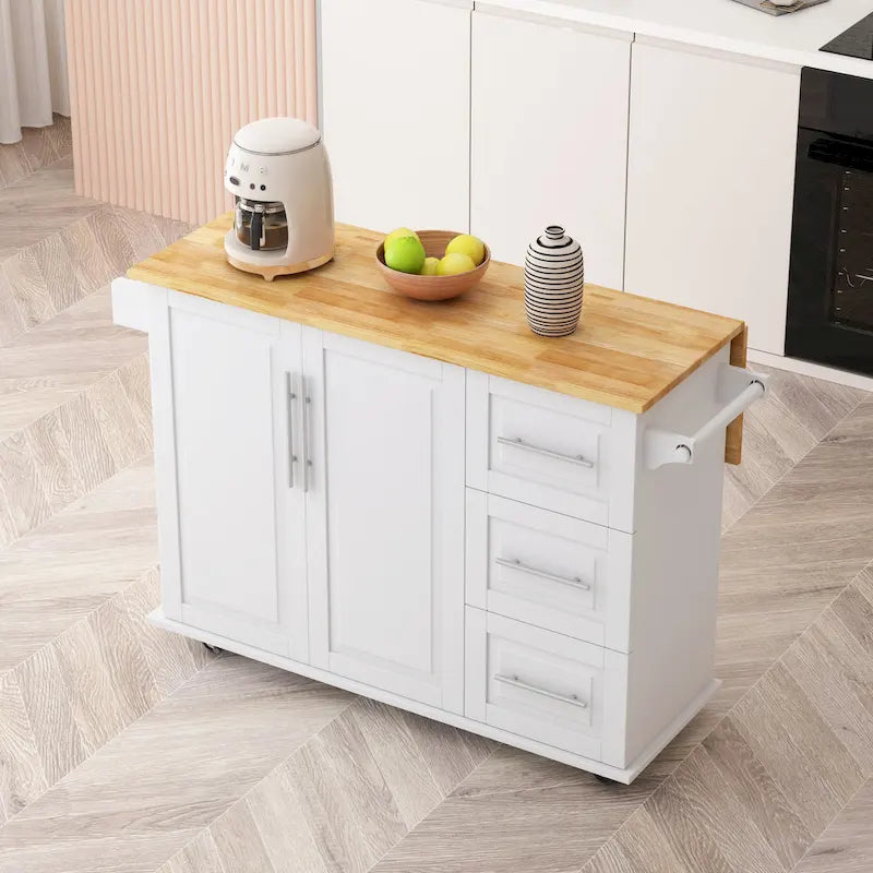 Kitchen Island Cart with 2-Door Cabinet and Three Drawers