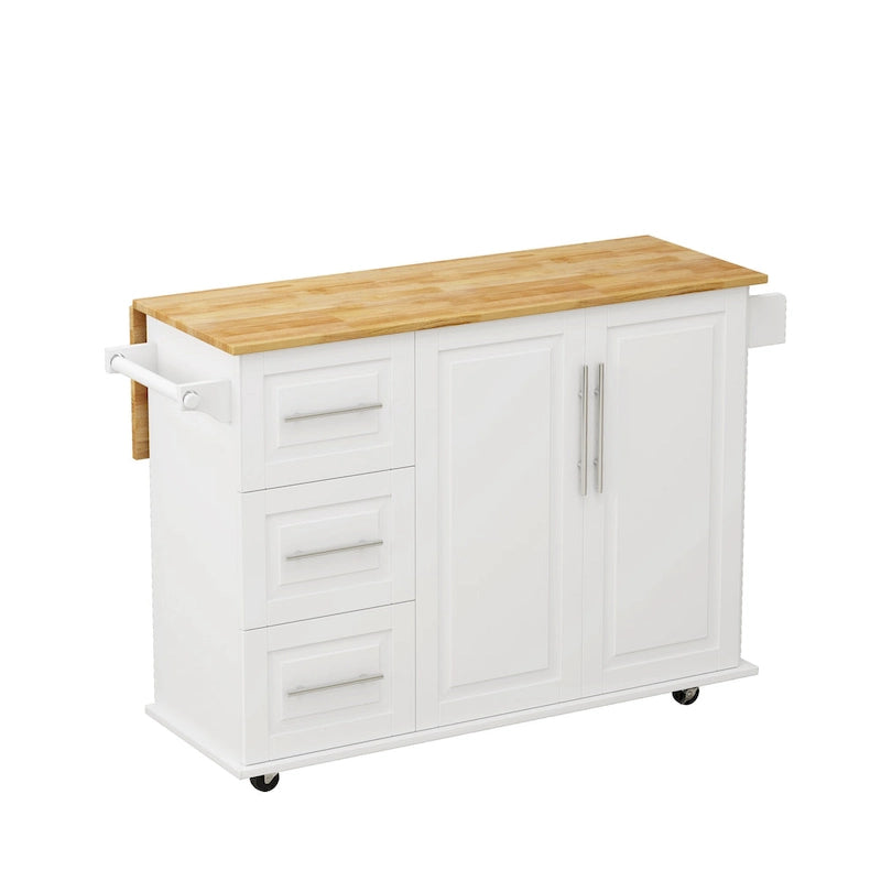 Kitchen Island Cart with 2-Door Cabinet and Three Drawers