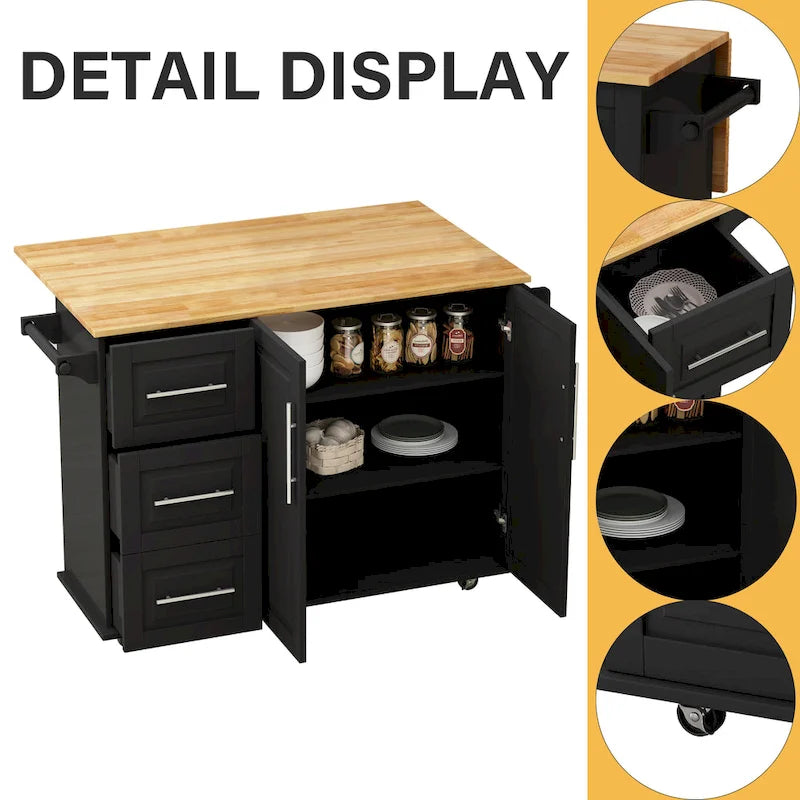 Kitchen Island Cart with 2-Door Cabinet and Three Drawers