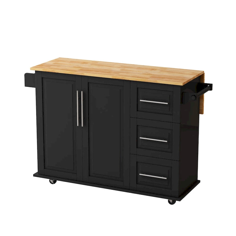 Kitchen Island Cart with 2-Door Cabinet and Three Drawers
