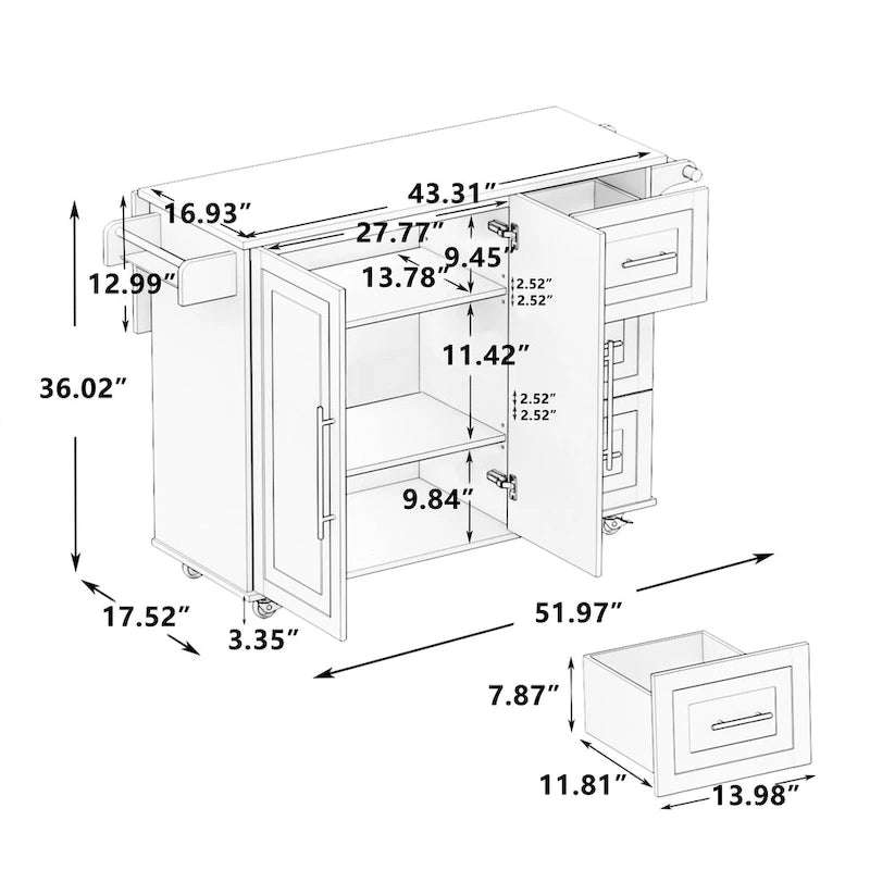 Kitchen Island Cart with 2-Door Cabinet and Three Drawers
