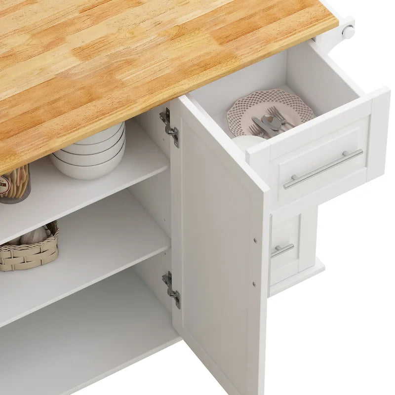 Kitchen Island Cart with 2-Door Cabinet and Three Drawers