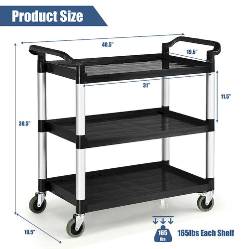 3-Shelf Utility Service Cart with Aluminum Frame and 490 lbs Capacity