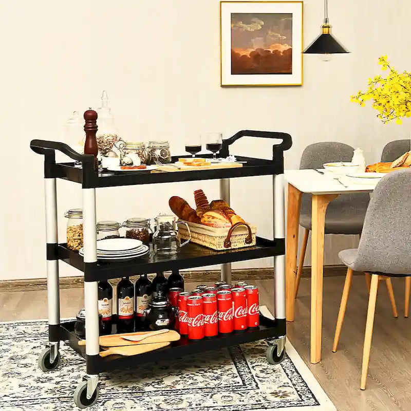 3-Shelf Utility Service Cart with Aluminum Frame and 490 lbs Capacity