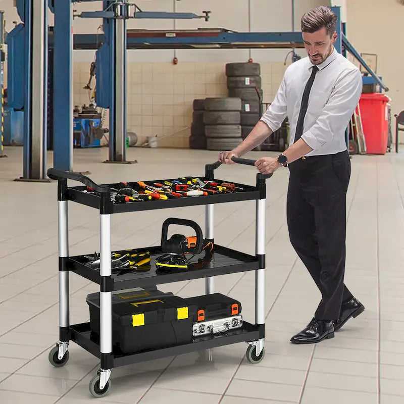 3-Shelf Utility Service Cart with Aluminum Frame and 490 lbs Capacity