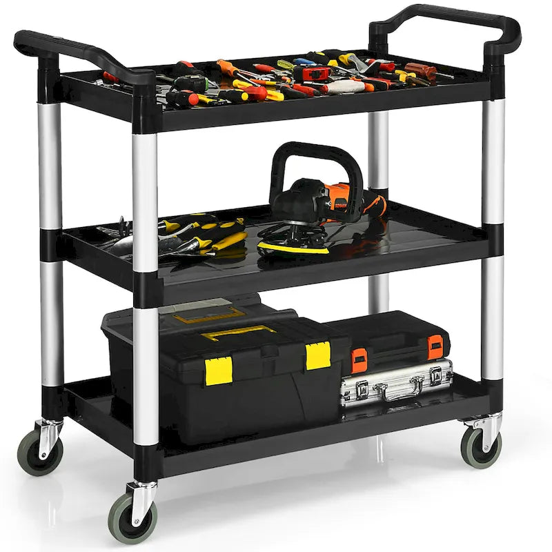 3-Shelf Utility Service Cart with Aluminum Frame and 490 lbs Capacity
