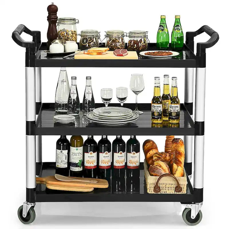 3-Shelf Utility Service Cart with Aluminum Frame and 490 lbs Capacity