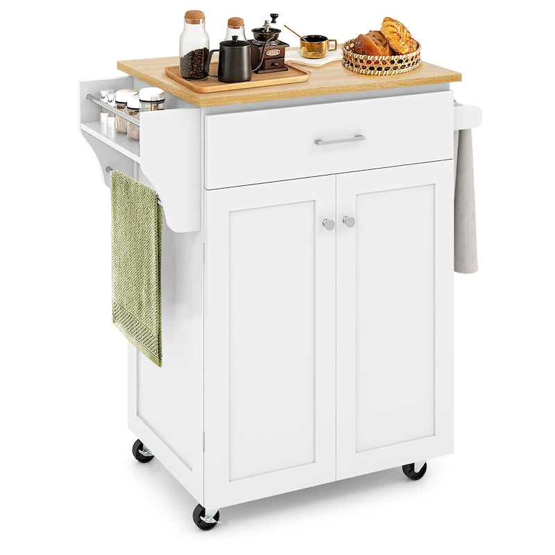 Rolling Kitchen Island Utility Cart with Storage Cabinet and Wheels