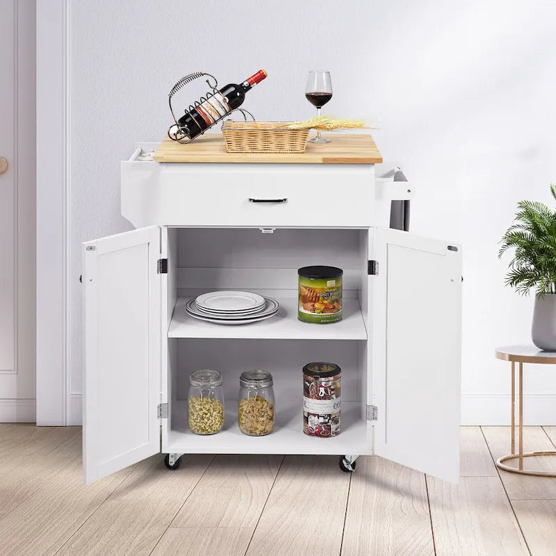 Rolling Kitchen Island Utility Cart with Storage Cabinet and Wheels