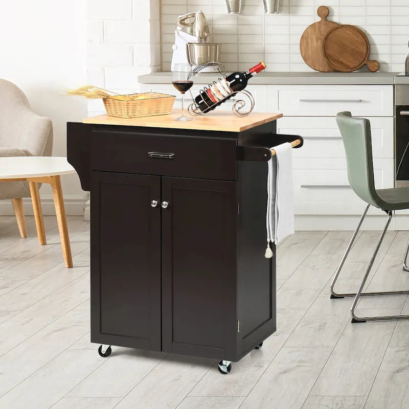Rolling Kitchen Island Utility Cart with Storage Cabinet and Wheels