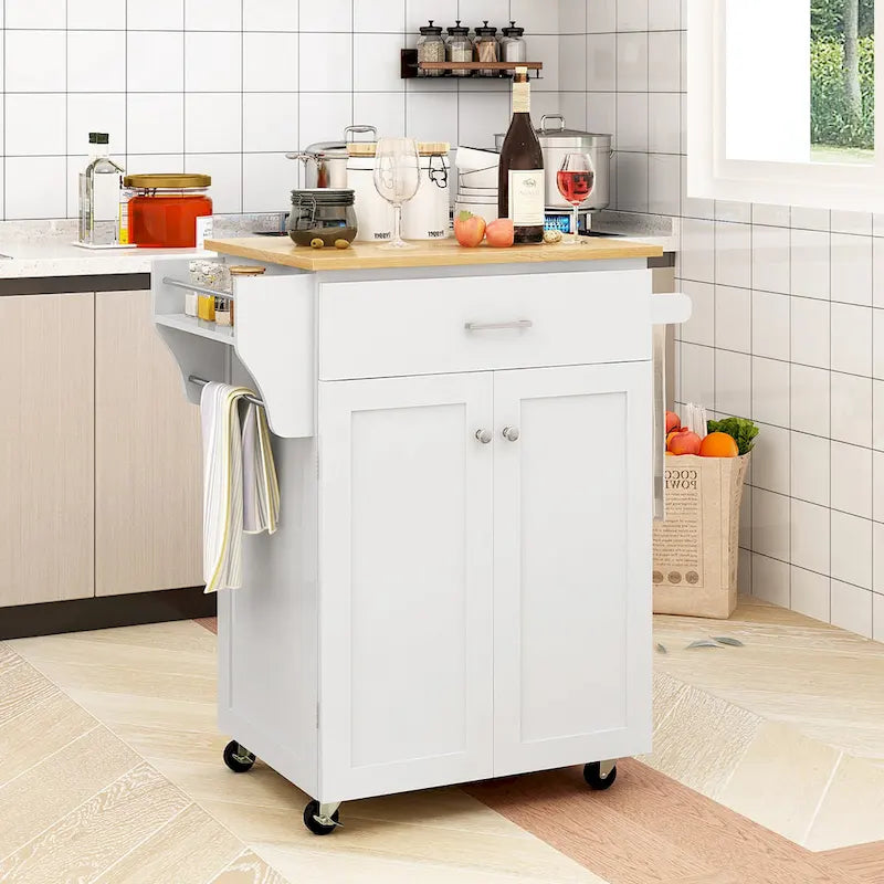 Rolling Kitchen Island Utility Cart with Storage Cabinet and Wheels
