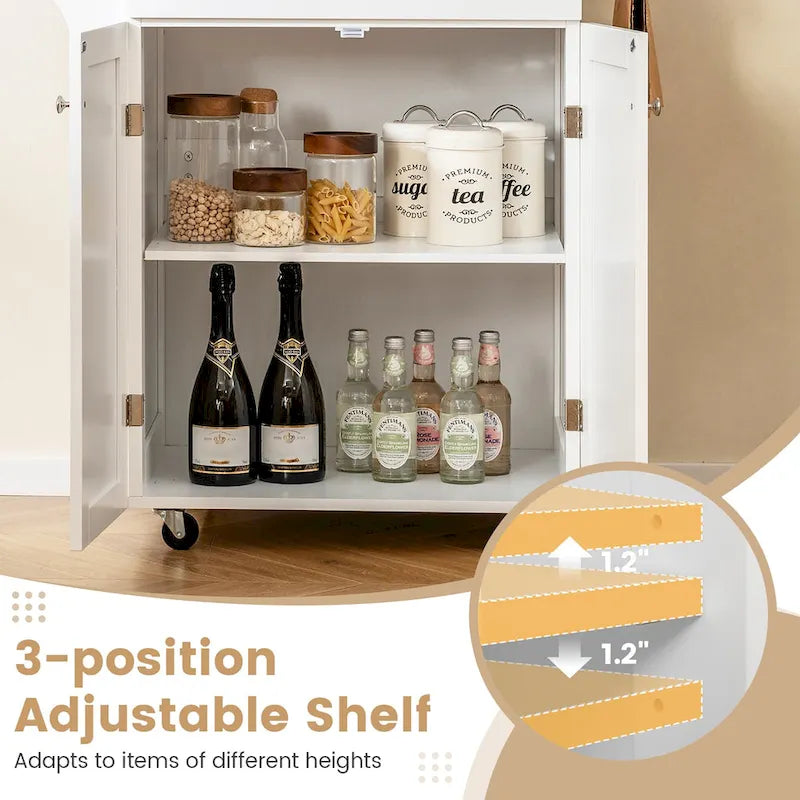 Rolling Kitchen Island Utility Cart with Storage Cabinet and Wheels