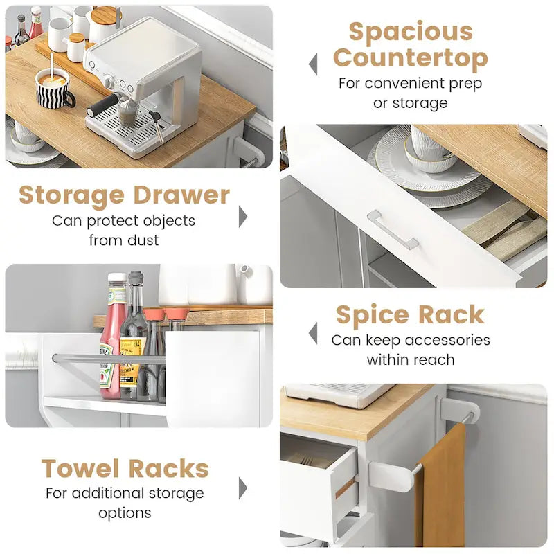 Rolling Kitchen Island Utility Cart with Storage Cabinet and Wheels