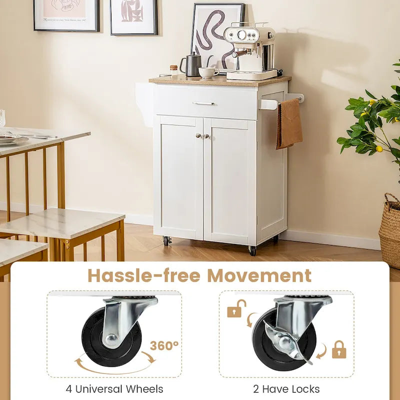 Rolling Kitchen Island Utility Cart with Storage Cabinet and Wheels