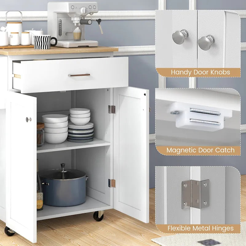 Rolling Kitchen Island Utility Cart with Storage Cabinet and Wheels