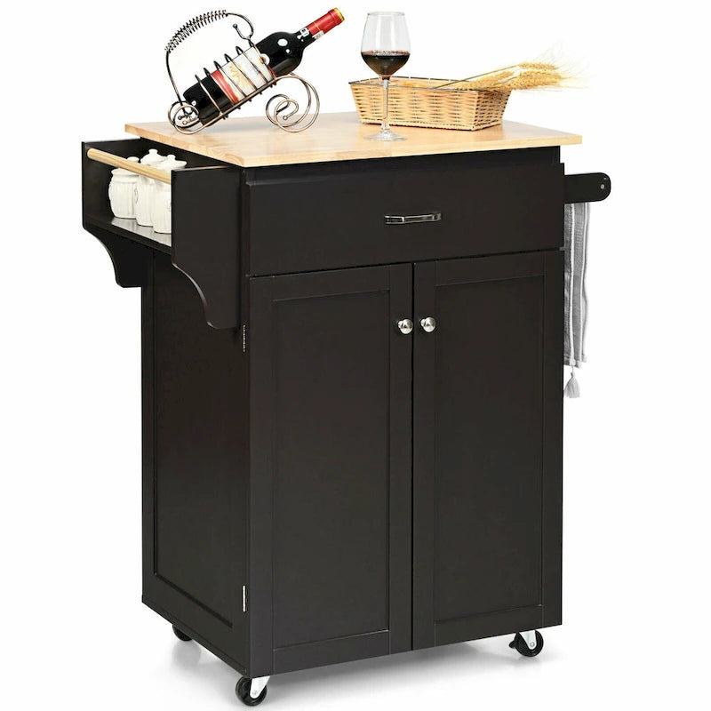 Rolling Kitchen Island Utility Cart with Storage Cabinet and Wheels