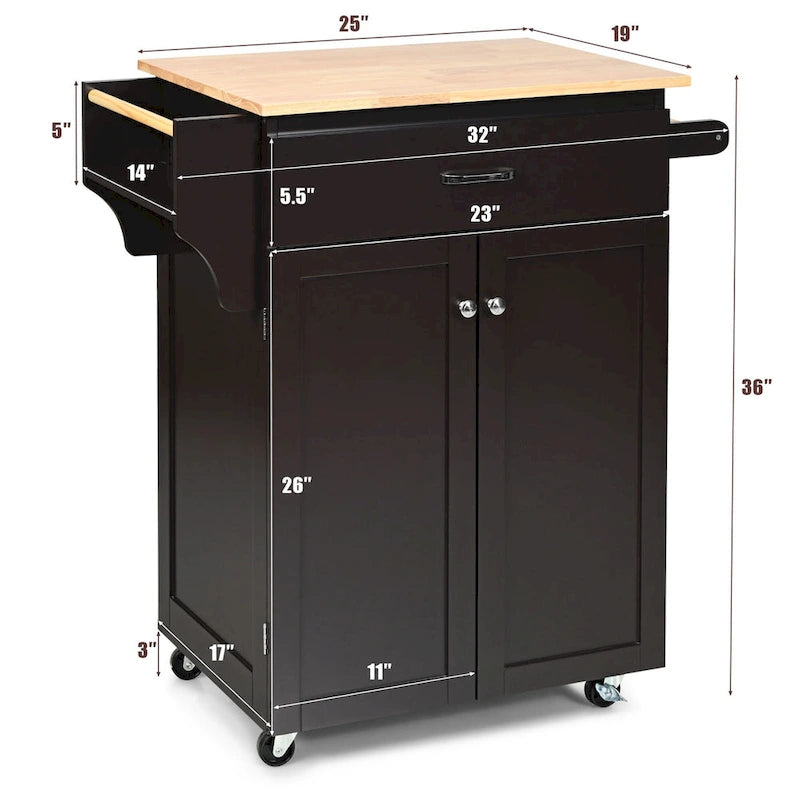 Rolling Kitchen Island Utility Cart with Storage Cabinet and Wheels